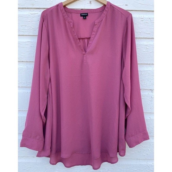 Mauve Tops - Torrid Blouse Shirt 3XL Pink Mauve Long Sleeve Pullover Tunic Top 0931 V Neck